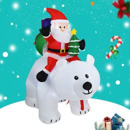2.1M Length Christmas Inflatables Outdoor Santa Clause Riding The Polar Bear With Shaking Head, Blow Up Decoration Clearance With Led Lights Built-In