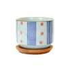 Ceramics Color Glaze Succulent Planter Pot With Drainage And Bamboo Tray Cactus Herb Plant Pot
