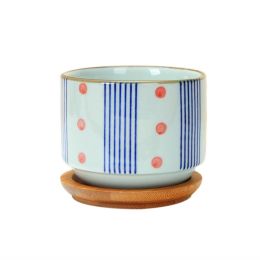 Ceramics Color Glaze Succulent Planter Pot With Drainage And Bamboo Tray Cactus Herb Plant Pot