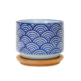 Japanese-Style Ceramics Color Glaze Succulent Planter Pot With Drainage And Bamboo Tray