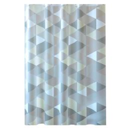Grey Geometric Pattern Peva Bathroom Shower Curtain Waterproof Shower Curtain Bathroom Decoration, 71X71Inch