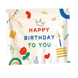 Happy Birthday Tapestry Photo Backdrop Hanging Blankets Party Decorate Wall Tapestry, 51X59 Inch