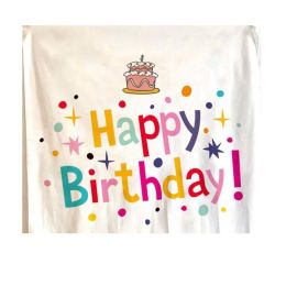 Pink Cake Happy Birthday Tapestry Photo Backdrop Hanging Blankets Party Decorate Wall Tapestry, 51X59 Inch