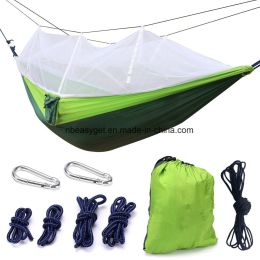 Double Camping Hammock With Mosquito Net Nylon Fabric Hammock For Beach, Traveling, Hiking, Mountain, Adventure, Outdoor Jungle