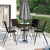 Outdoor Patio Pe Wicker 5-Piece Counter Height Dining Table Set With Umbrella Hole And 4 Foldable Chairs
