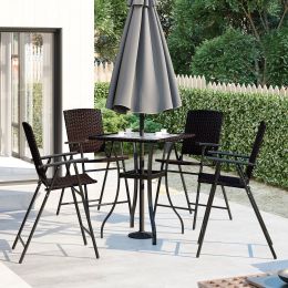 Outdoor Patio Pe Wicker 5-Piece Counter Height Dining Table Set With Umbrella Hole And 4 Foldable Chairs