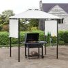 13Ft.Lx4.5Ft.W Iron Double Tiered Backyard Patio Bbq Grill Gazebo With Bar Counters&Extendable Shades, White
