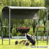 Outdoor 7Ft.Wx4.5Ft.L Iron Double Tiered Backyard Patio Bbq Grill Gazebo With Side Awning, Bar Counters And Hooks, Gray