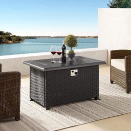 43 Inch Outdoor Fire Pit Table 50; 000 Btu Wicker Auto-Ignition Gas Fire Pit Table For Outside With Aluminum Tabletop;  Etl Certification