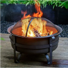 Outdoor Fire Pit- 29 Inch Wood Burning Firepit, Fire Pits For Outside, With Round Spark Screen, Fire Poker, Metal Grate, For Bonfire Wood Burning Stee