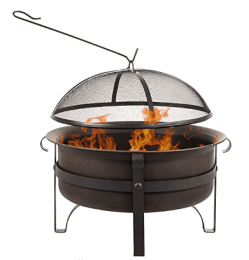 Outdoor Fire Pit- 29 Inch Wood Burning Firepit, Fire Pits For Outside, With Round Spark Screen, Fire Poker, Metal Grate, For Bonfire Wood Burning Stee