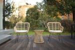 Balcony Furniture, 3 Piece Patio Set, Outdoor Wicker Chairs With Glass Top Table And Soft Cushion, Rattan Front Porch Furniture