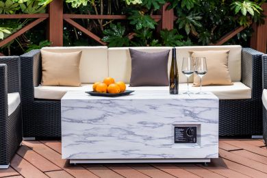 Outdoor 50; 000Btu Rectangle Propane Fire Pit Table;  Light Grey Concrete Style Finish Metal Gas Fire