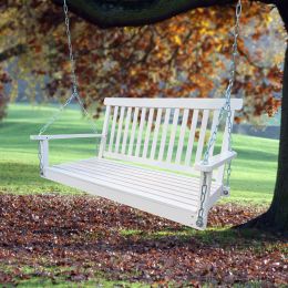 Front Porch Swing With Armrests, Wood Bench Swing With Hanging Chains,For Outdoor Patio ,Garden Yard, Porch, Backyard, Or Sunroom,Easy To Assemble,Whi