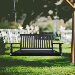 Front Porch Swing With Armrests, Wood Bench Swing With Hanging Chains,For Outdoor Patio ,Garden Yard, Porch, Backyard, Or Sunroom,Easy To Assemble,Bla