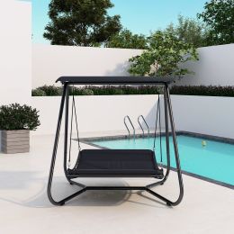 Outdoor Swing Hammock Bed With Canopy Textilene Cushion For Patio,  Backyard,Garden, Porch, Black