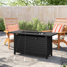 50In Outdoor Gas Fire Pit Table,50000Btu Steel Propane Firepit Dinning Table, Lava Rock, Retangular,