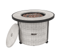 36In Round Gas Fire Pit Table,50,000 Btu Outdoor Wicker Propane Firepit W/Lid, Lava Rock, Fit For Ou