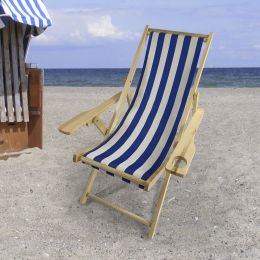 Outdoor Poplar Hanging Chair Wide Blue Stripes Armrest With Cup Holder (Color: Dark Blue)