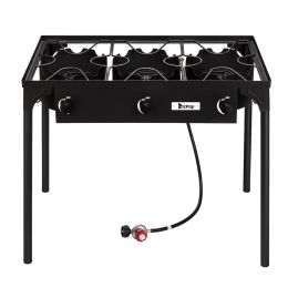 Outdoor Camp Stove High Pressure Propane Gas Cooker Portable Cast Iron Patio Cooking Burner (Three Burner 225000-Btu)