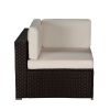 Beefurni Outdoor Garden Patio Furniture 5-Piece Brown Pe Rattan Wicker Sectional Beige Cushioned Sofa Sets With 2 Red Pillows