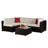Beefurni Outdoor Garden Patio Furniture 5-Piece Brown Pe Rattan Wicker Sectional Beige Cushioned Sofa Sets With 2 Red Pillows