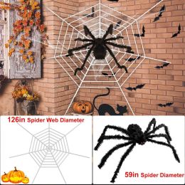 Halloween Decorations Spider Outdoor 59Inch Halloween Spider With 126 Inch Tarantula Mega Spider Web Hairy Poseable Scary Spider