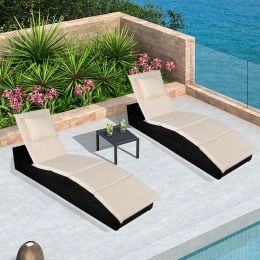 Adjustable Chaise Lounge Chair For Outside Pool, Folding Wicker Pool Lounge Chair, Outdoor Patio Reclining Sun Lounger, Fully Assembled, Gray Cushion