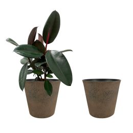 2 Pcs 10" Round Plant Pots With Drainage Holes, Rust Brown