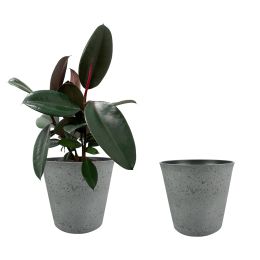 2 Pcs 10" Round Plant Pots With Drainage Holes, Dark Grey