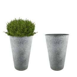 2 Pcs 20"H Tall Planters Plastic Plant Pots With Drainage, 12"W Large Round Tree Pot With Cement Pattern, Cement Gray