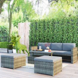 4-Piece Outdoor Backyard Patio Rattan Sofa Set, All-Weather Pe Wicker Sectional Furniture Set With Retractable Table, Gray