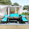 6-Piece Outdoor Patio Pe Wicker Rattan Sofa Set Dining Table Set With Removable Cushions And Tempered Glass Tea Table For Backyard, Poolside, Deck