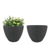 2 Pcs 14" Round Plant Pots, Flower Pots With Drainage Holes, Black