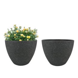 2 Pcs 14" Round Plant Pots, Flower Pots With Drainage Holes, Black
