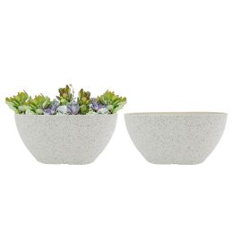 2 Pcs 14" Oval Plant Pots, Flower Pots With Drainage Holes, Plastic Planter With Marble Pattern For Home Garden, White