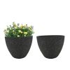 2 Pcs 9" Round Plant Pots, Flower Pots With Drainage Holes, Black