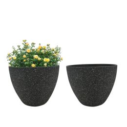 2 Pcs 9" Round Plant Pots, Flower Pots With Drainage Holes, Black