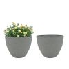 2 Pcs 9" Round Plant Pots, Flower Pots With Drainage Holes, Light Gray