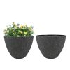 2 Pcs 12" Round Plant Pots, Flower Pots With Drainage Holes, Black