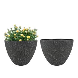 2 Pcs 12" Round Plant Pots, Flower Pots With Drainage Holes, Black