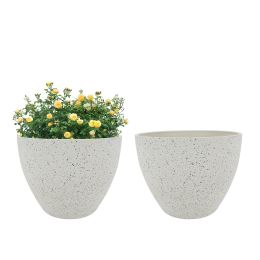 2 Pcs 9" Round Plant Pots, Flower Pots With Drainage Holes, White