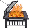 32 Inch Outdoor Fire Pit Table Outside Backyard Patio Square Firepit Table