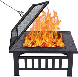 32 Inch Outdoor Fire Pit Table Outside Backyard Patio Square Firepit Table