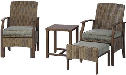 Sr Outdoor Patio Chairs Set Of 2 With Ottoman And Coffee Table 5 Piece Outdoor Patio Furniture Set For Porch,Balcony,Backyard,Poolside