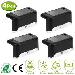 4Pcs Solar Powered Led Step Lights Outdoor Water-Resistant Dusk To Dawn Sensor Fence Lamps For Stairs Yard Railing