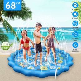 Sprinkler Splash Pad For Kids 68In Inflatable Blow Up Pool Sprinkle Play Mat Summer Outdoor Water Toys