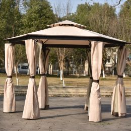 11.8 Ft. W X 11.8 Ft. D Patio Outdoor Gazebo, Double Roof Soft Canopy Garden Backyard Gazebo With Mosquito Netting Suitable For Lawn, Garden, Backyard
