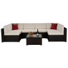 Beefurni Outdoor Garden Patio Furniture 7-Piece Brown Pe Rattan Wicker Sectional Beige Cushioned Sofa Sets With 2 Red Pillows Beefurni Outdoor Garden