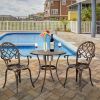 European Style Cast Aluminum Outdoor 3 Piece Patio Bistro Set Of Table And Chairs With Ice Bucket Bronze